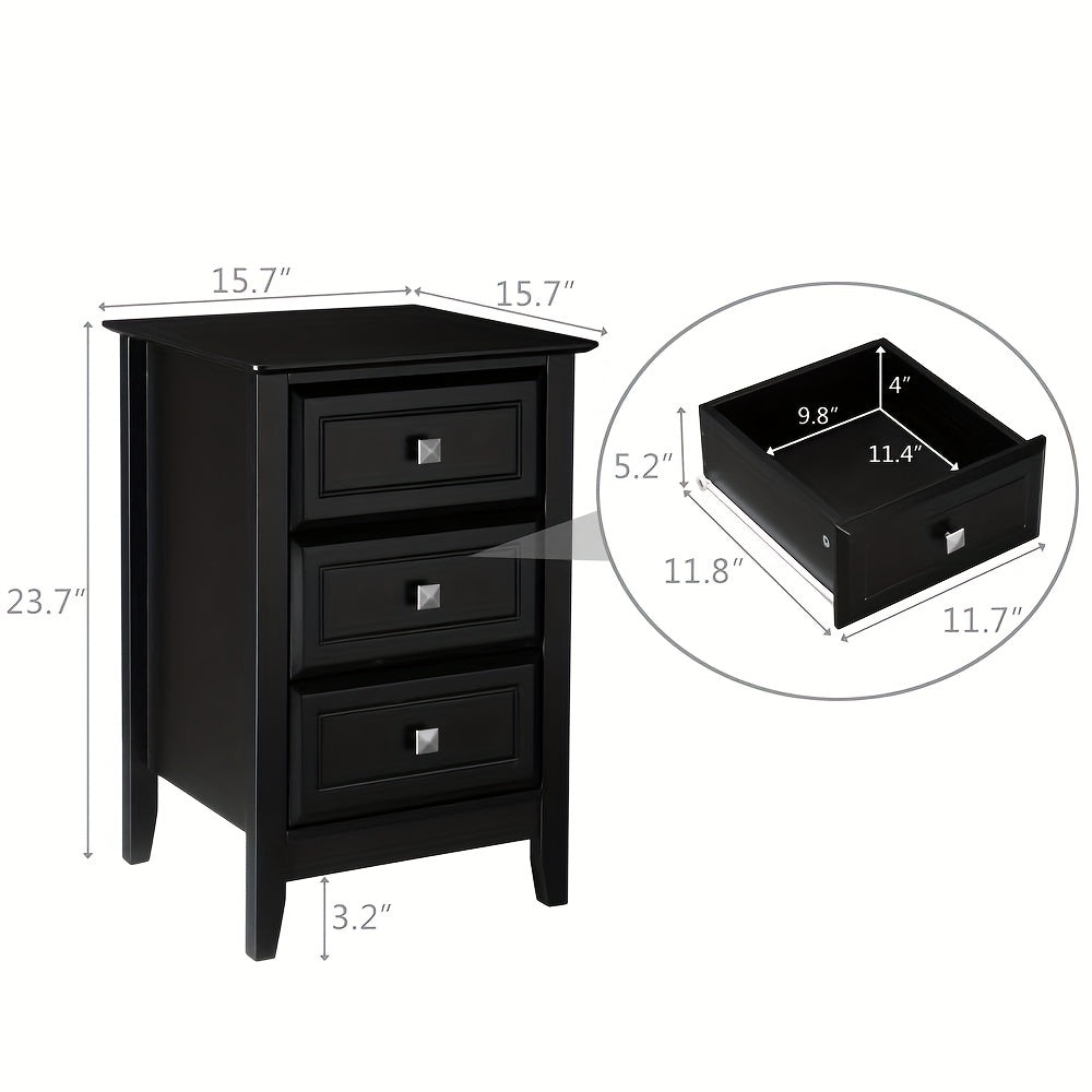 Bonnlo Modern Minimalist Nightstand - No Assembly Required Bedside Table with 3 Smooth-Gliding Drawers