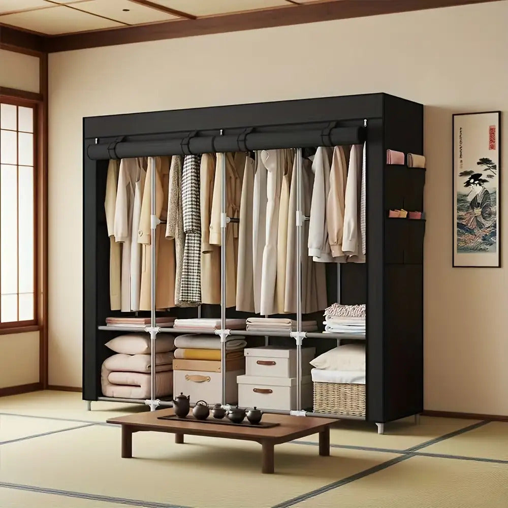 4-Tier Freestanding Wardrobe | Modern Minimalist Heavy-Duty Clothes Storage Cabinet with Sturdy Metal Frame