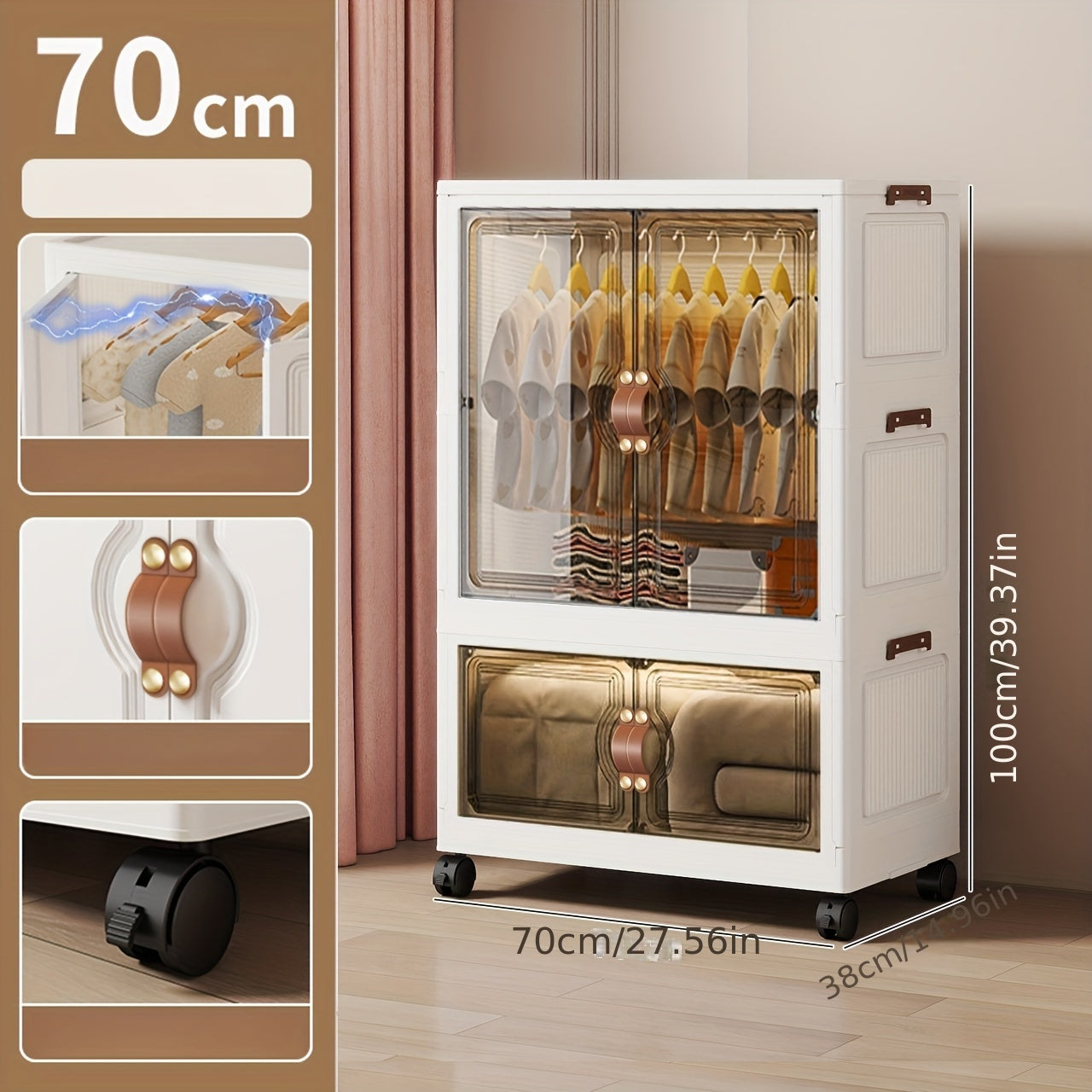 27.56inch household clothes storage cabinet, hanging wardrobe, bedroom clothes cabinet,