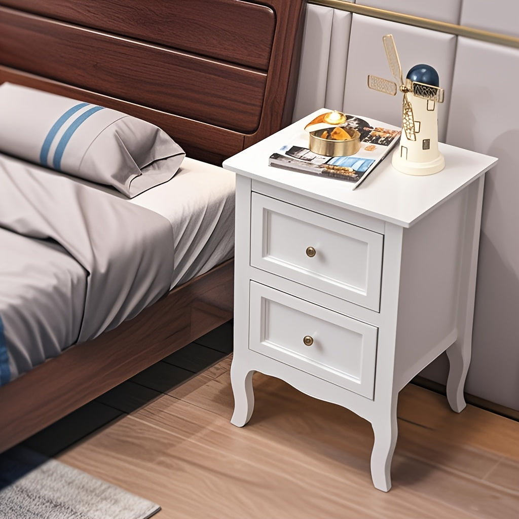 Pastoral Style Double Drawer Bedside Table, Painted Surface Density Board
