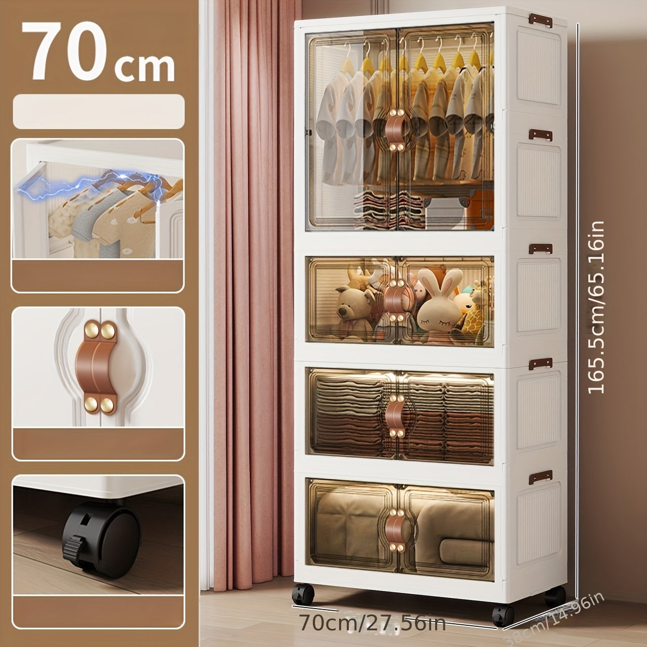27.56inch household clothes storage cabinet, hanging wardrobe, bedroom clothes cabinet,