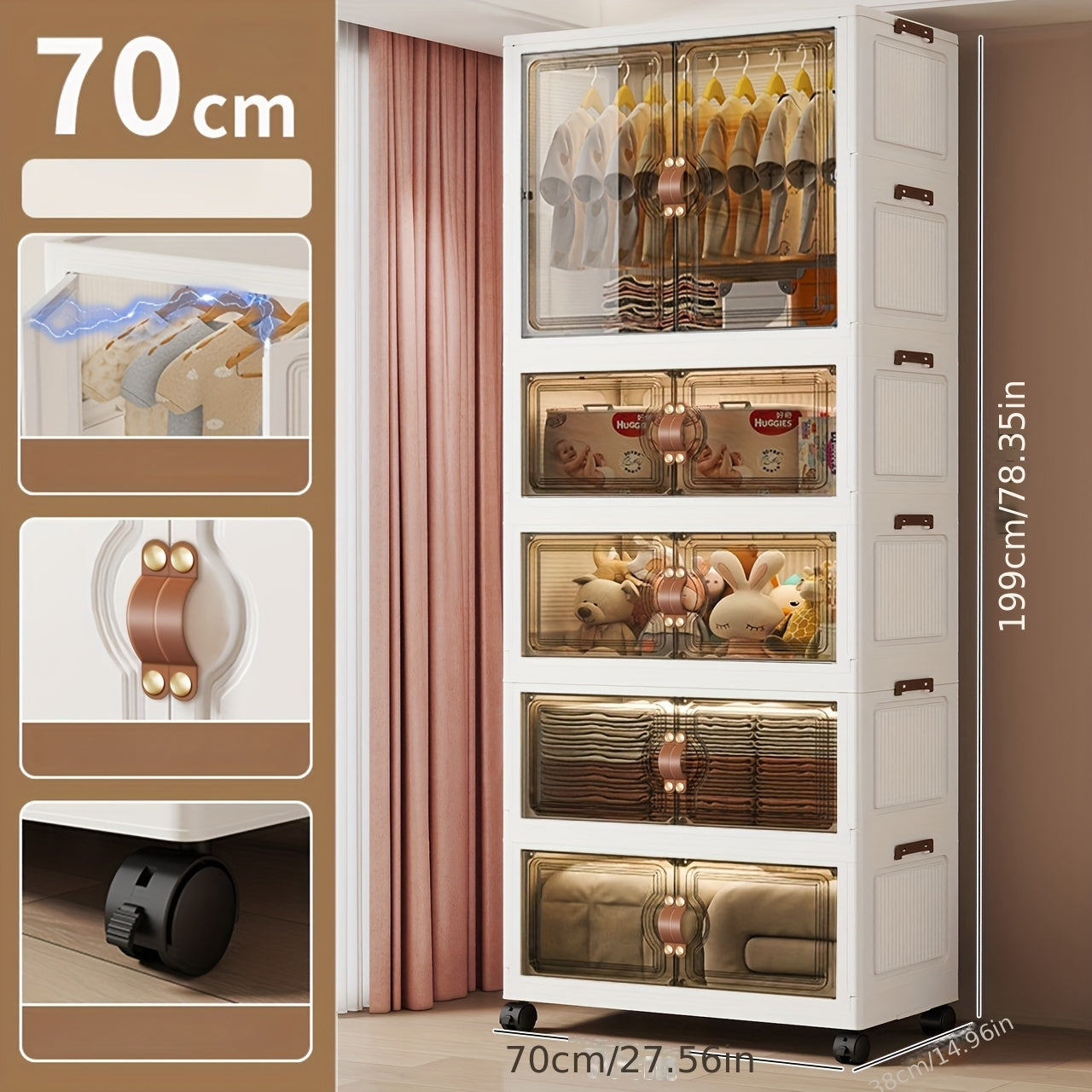 27.56inch household clothes storage cabinet, hanging wardrobe, bedroom clothes cabinet,