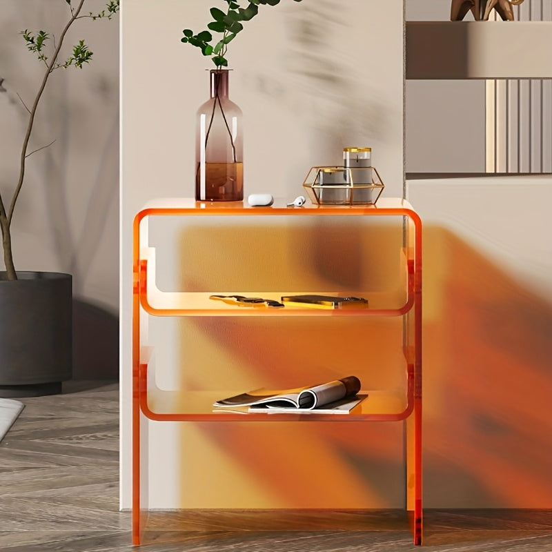 Modern Orange 3-Tier Acrylic Side Table - Heavy-Duty Multifunctional 3-Shelf Freestanding Furniture