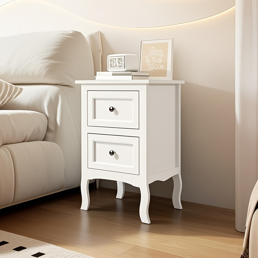 Pastoral Style Double Drawer Bedside Table, Painted Surface Density Board