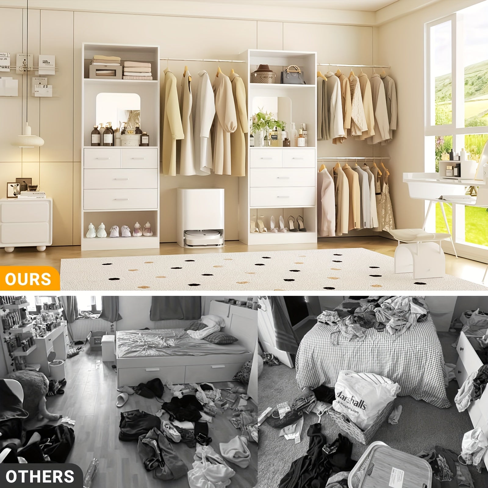 Closet Systems, 6-14ft Walk In Closet Organizer with 8 Drawers And Mirror, 168\