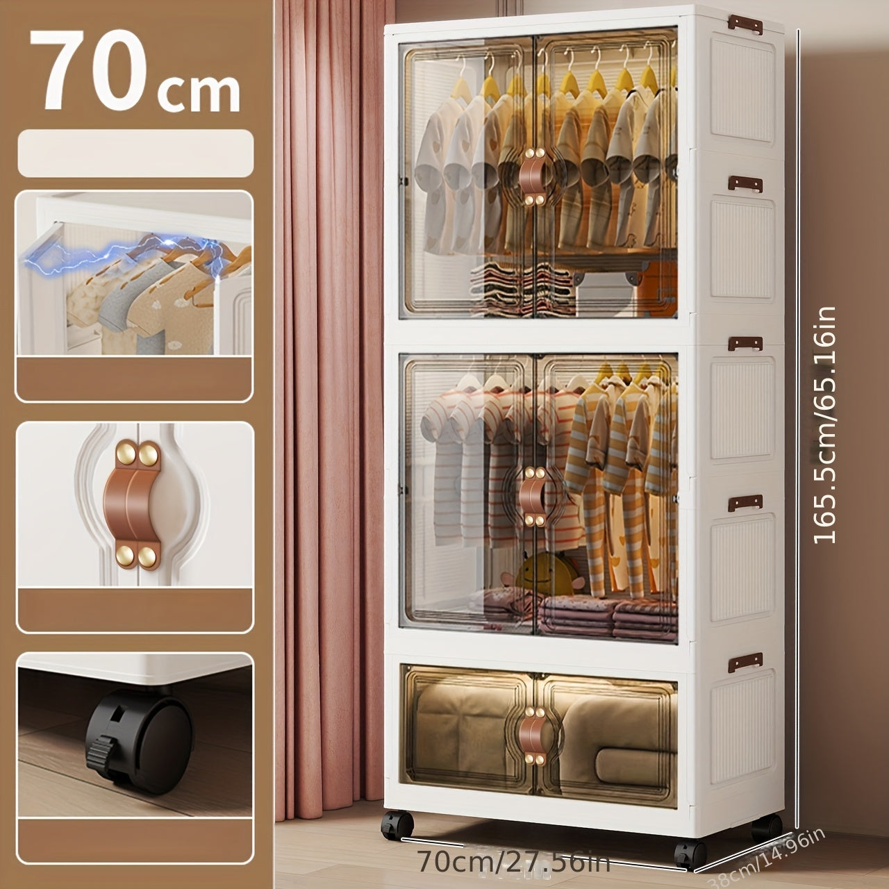 27.56inch household clothes storage cabinet, hanging wardrobe, bedroom clothes cabinet,