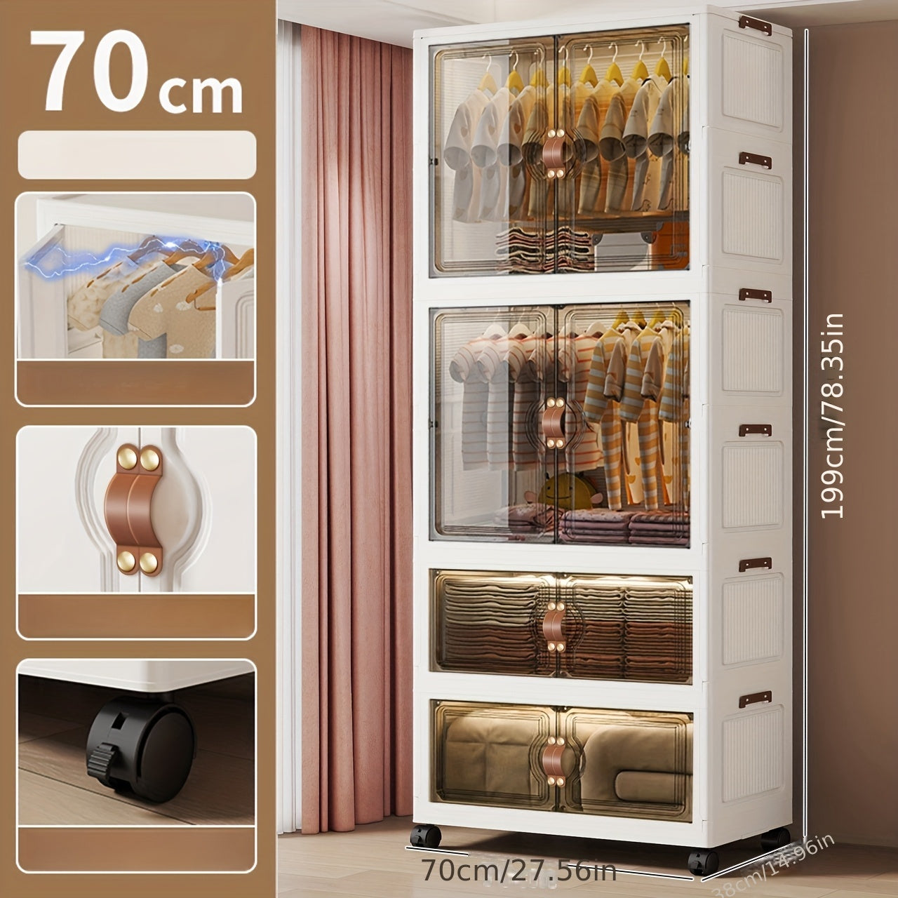27.56inch household clothes storage cabinet, hanging wardrobe, bedroom clothes cabinet,