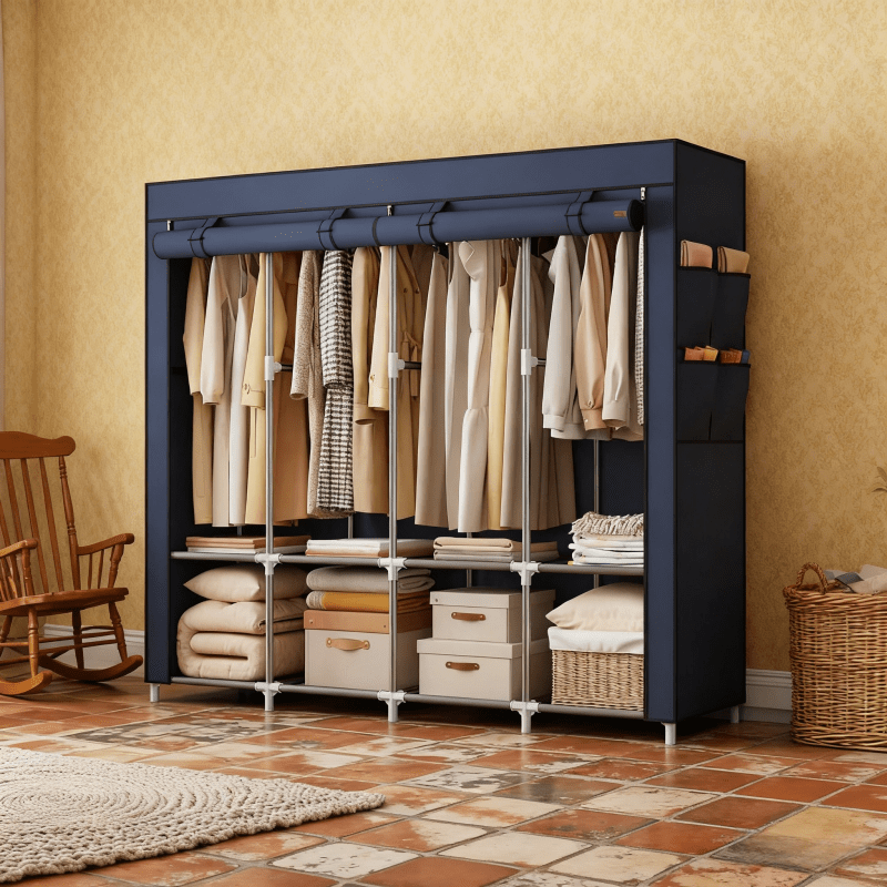 4-Tier Freestanding Wardrobe | Modern Minimalist Heavy-Duty Clothes Storage Cabinet with Sturdy Metal Frame