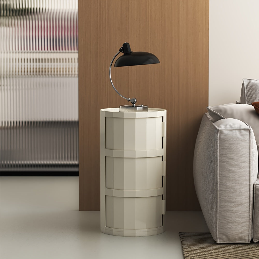 Compact Round Storage Cabinet with Bedside Table & Sofa End Use