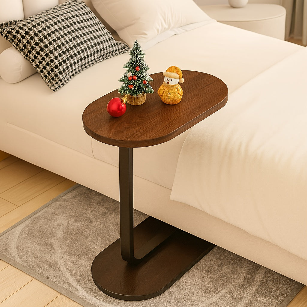 Modern C-Shaped Side Table with Round Bedside Table & Sofa End Table - Space-Saving Narrow Bedside Cabinet