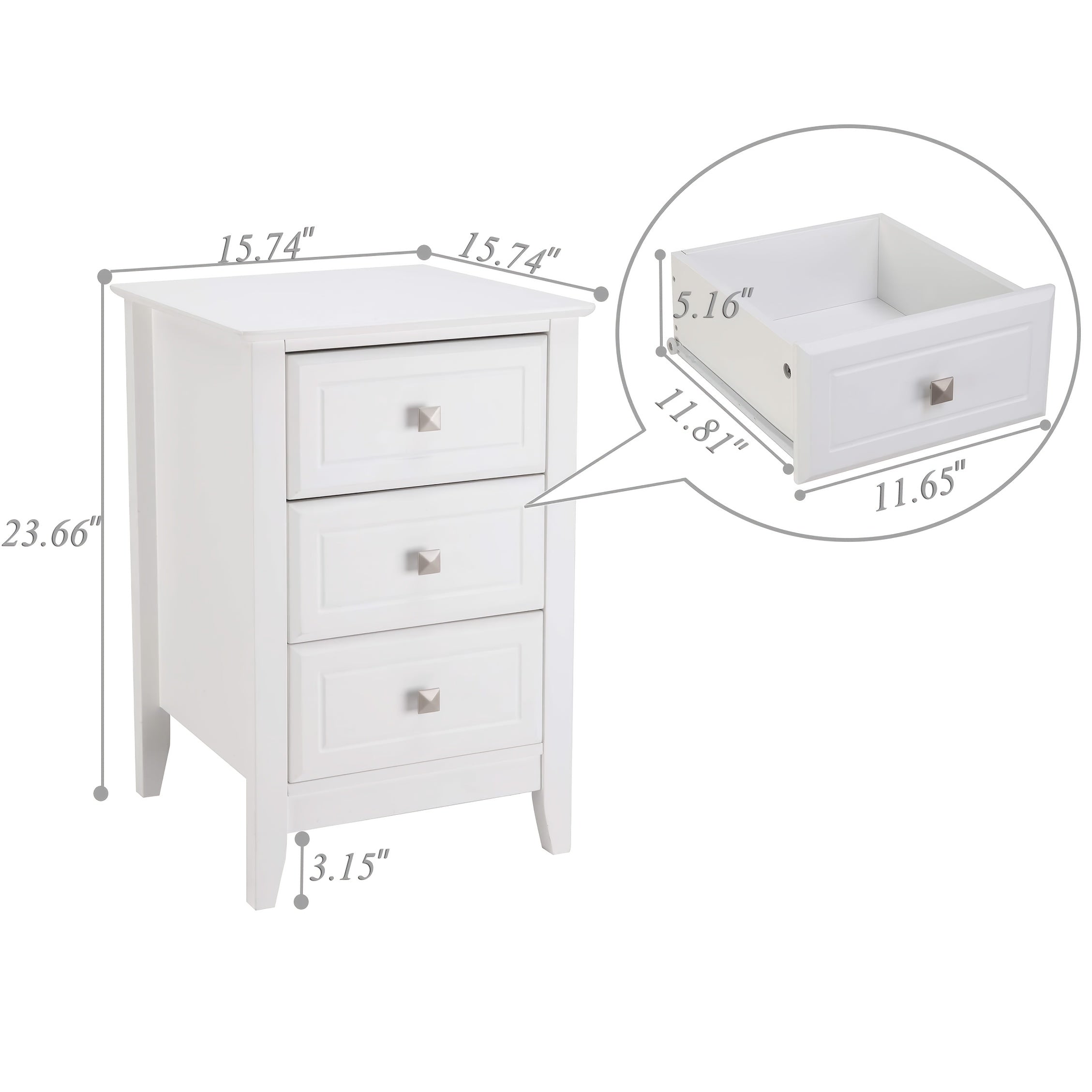 Bonnlo Modern Minimalist Nightstand - No Assembly Required Bedside Table with 3 Smooth-Gliding Drawers